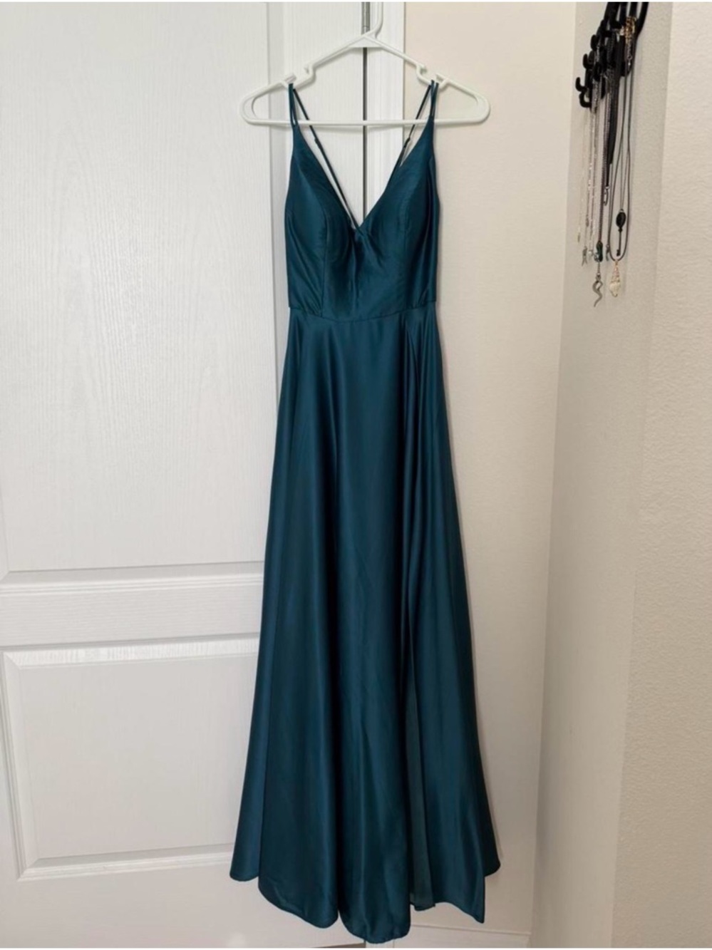 Teal V-Neck Spaghetti Strap Dress